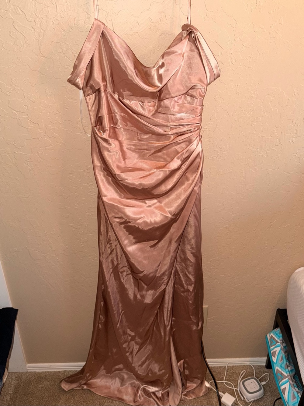 Galina signature David’s bridal Elegant Satin Cowl Neck Evening Dress